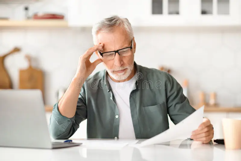 Man reviewing medical documents at a desk